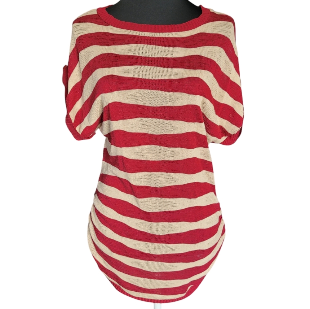 Liv tan and maroon striped short sleeved top Size L
